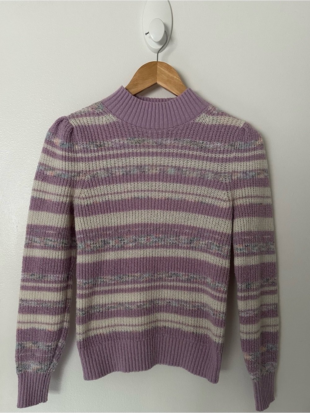 LOFT Lilac & Cream Striped Mock Neck Sweater